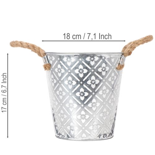 Metal planting pot, flower pot with handles, planter with floral pattern Ø18cm | Floristik24.ie