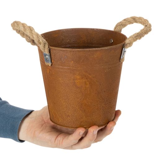 Metal pot with handles, herb pot, rust decoration Ø16.5cm H15cm | Floristik24.ie