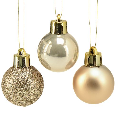 Mini Christmas Tree Baubles Pearl Golden Plastic Ø3cm 14 pcs