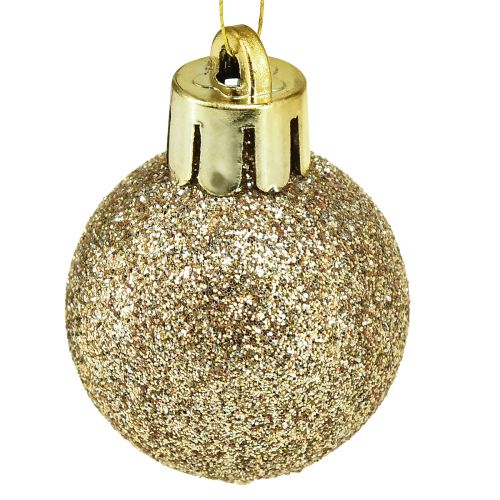 Product Mini Christmas Tree Baubles Pearl Golden Plastic Ø3cm 14 pcs