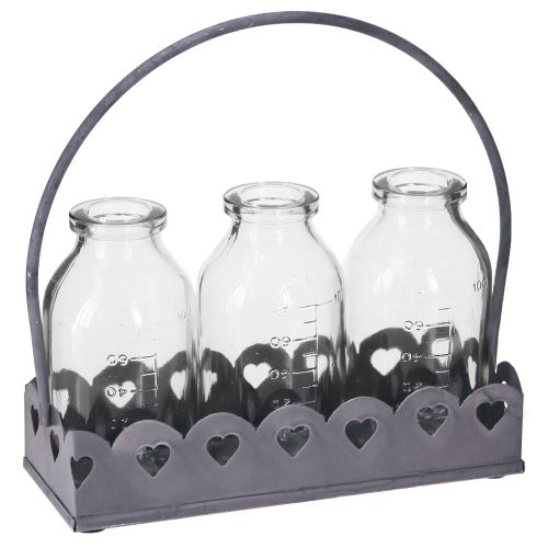 Floristik24 Mini Bottle Decorative Vase Tray Rectangular Grey 15.5x6cm