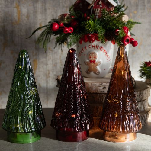 Mini Glass Christmas Tree LED Red Green Brown 18cm 3pcs