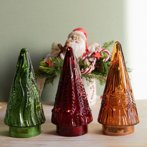 Product Mini Glass Christmas Tree LED Red Green Brown 18cm 3pcs