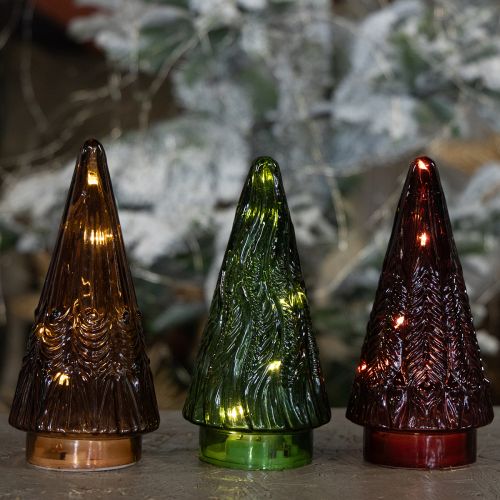 Product Mini Glass Christmas Tree LED Red Green Brown 18cm 3pcs