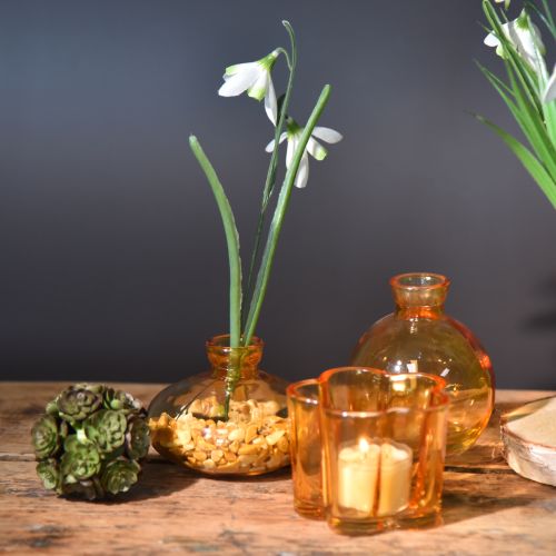 Product Mini glass vases bulbous flat in orange Ø9cm 6 pcs