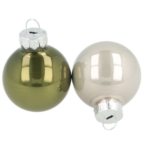 Floristik24 Mini Christmas baubles Glass Green Silver Grey Ø3cm 22pcs