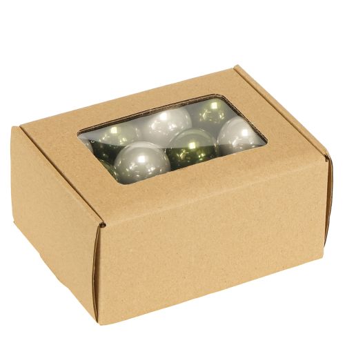 Product Mini Christmas baubles Glass Green Silver Grey Ø3cm 22pcs