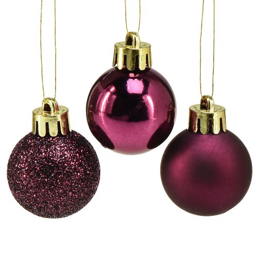 Mini Christmas Balls Purple Plastic Ø3cm H3.5cm 14 pcs