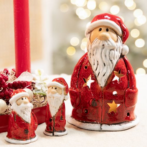 Santa Claus decorative figure as a tealight holder with stars, table decoration, 15cm | Floristik24.ie