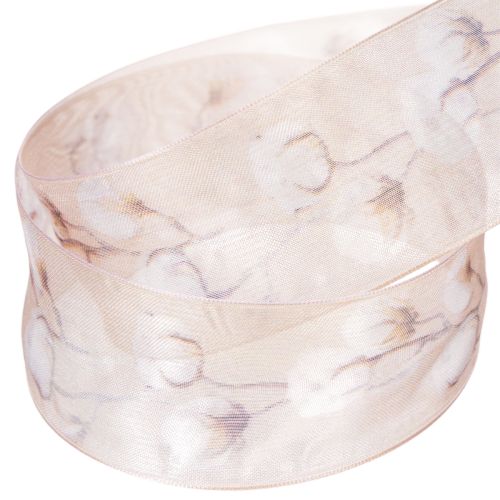 Product Organza ribbon, cotton flowers, decorative ribbon, pink, 40mm, 15m