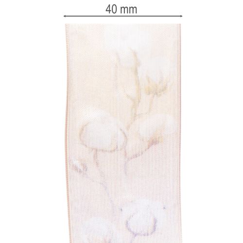 Product Organza ribbon, cotton flowers, decorative ribbon, pink, 40mm, 15m