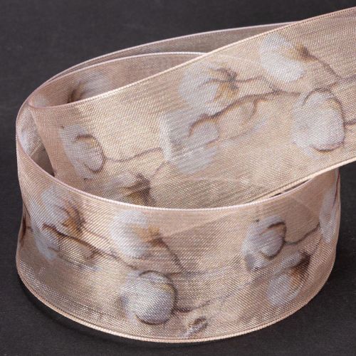 Product Organza ribbon, cotton flowers, decorative ribbon, pink, 40mm, 15m