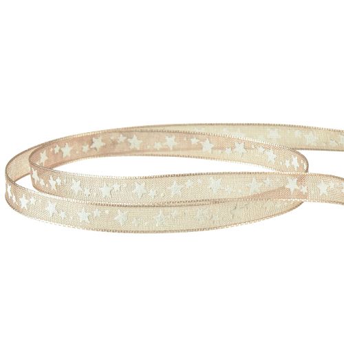 Product Organza ribbon beige with white stars Christmas ribbon 6mm 20m