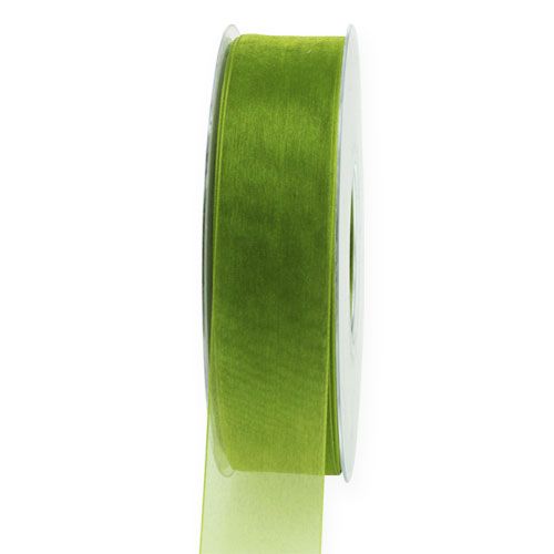 Floristik24 Organza ribbon green gift ribbon woven edge olive green 25mm 50m