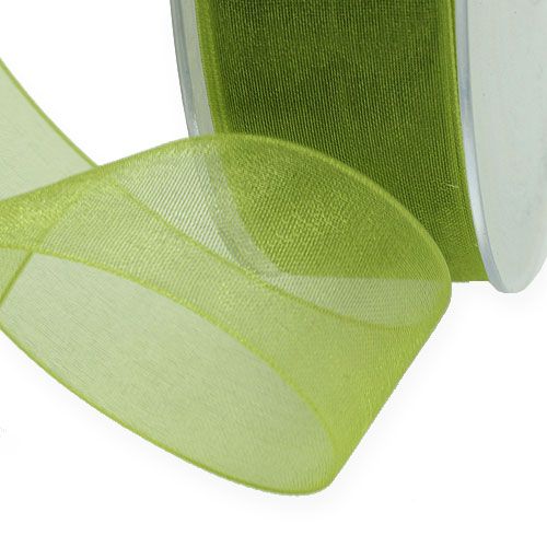 Product Organza ribbon green gift ribbon woven edge olive green 25mm 50m