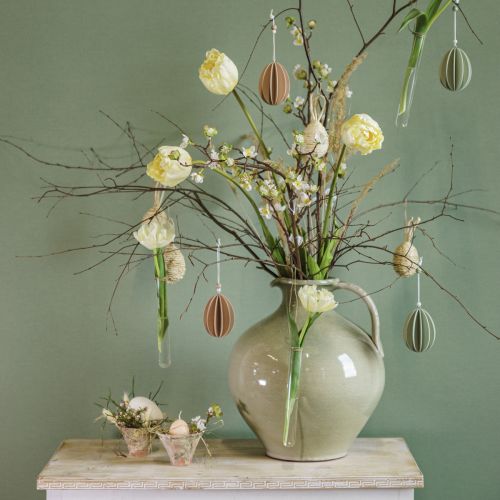 Floristik24 Easter Eggs Hanging Wooden Eggs Green Pink Beige 6.5×9cm 6 Pcs