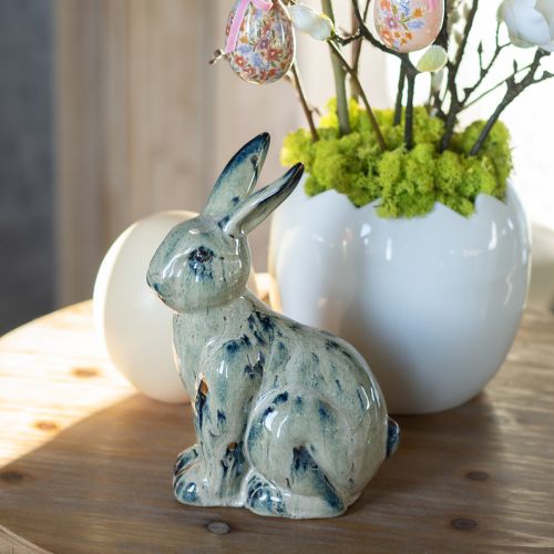 Easter Bunny Ceramic Beige Blue Glazed 18x11x25.5cm