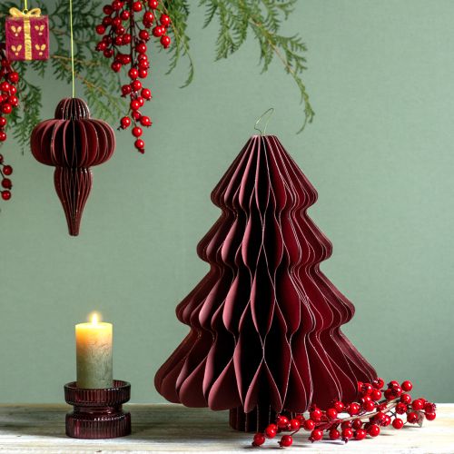Floristik24 Paper Christmas tree for hanging Bordeaux H40cm 2pcs