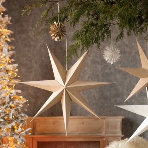 Product Paper Stars White Brown 16cm Christmas Decoration Set of 6