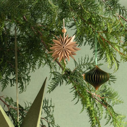 Product Paper Stars Christmas Hanging Decoration Brown White 12cm Set of 6