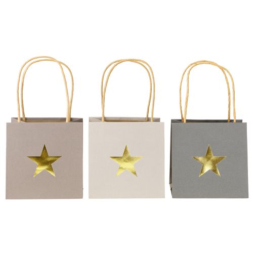 Product Paper bags with star and handle gray assorted 12×12×12cm 9pcs