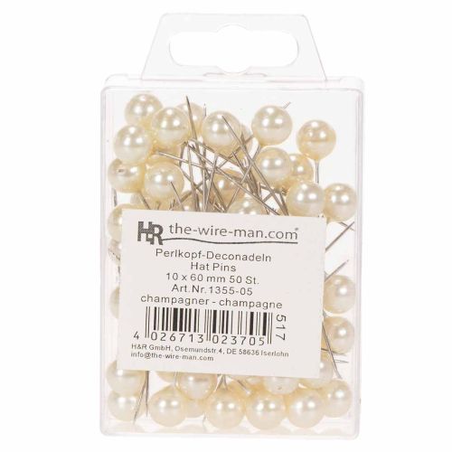 Pearl-headed pins, champagne,