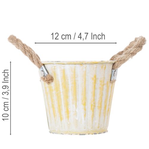 Product Planting bucket, metal pot with handles, decorative planter, pink/green/yellow, shabby chic, Ø12cm, H10cm, set of 3