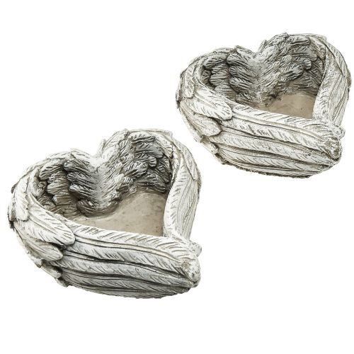 Floristik24 Plant heart feathers cast stone heart grey white 13×12×6cm 2pcs
