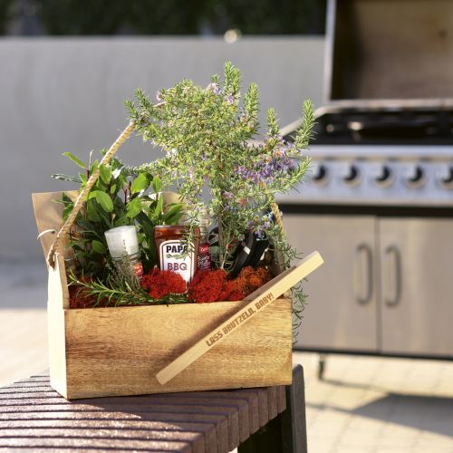 Product Wooden planter with handle, square, natural jute 27x12x17cm