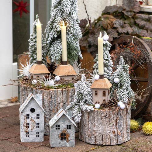 Floristik24 Planter Wood Round Bark Natural White 26/18cm Set of 2