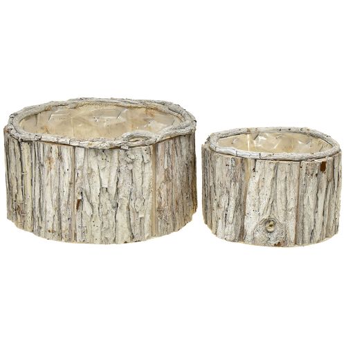 Floristik24 Planter Wood Round Bark Natural White 26/18cm Set of 2