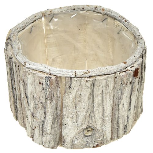 Floristik24 Planter Wood Round Bark Natural White 26/18cm Set of 2