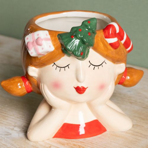 Product Plant head ceramic girl decorative planter Christmas H17cm