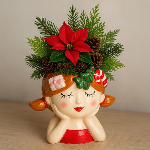 Product Plant head ceramic girl decorative planter Christmas H17cm