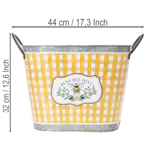 Product Oval plant pot with bee design, checkered pattern, summer decoration, planter, 38×24×29cm