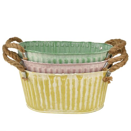 Floristik24 Plant bowl oval pot with handle yellow/green/pink 27cm 3pcs