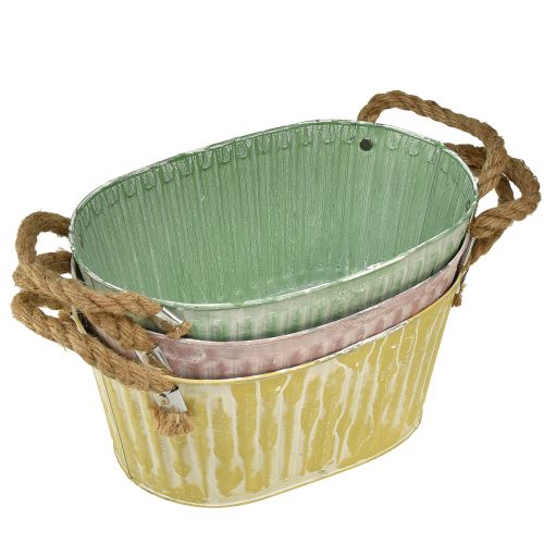 Floristik24 Plant bowl oval pot with handle yellow/green/pink 27cm 3pcs