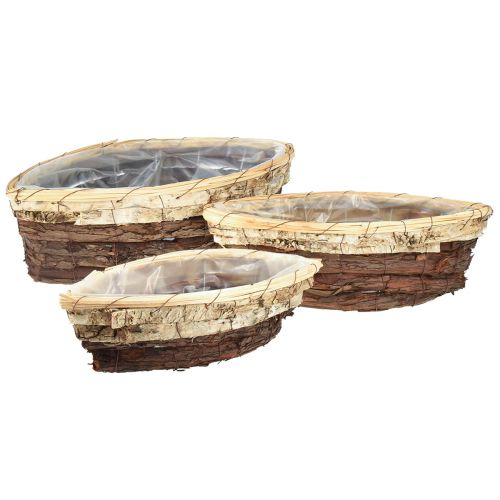 Plant boats wood bark 3-coloured 33.5/40/48cm set of 3
