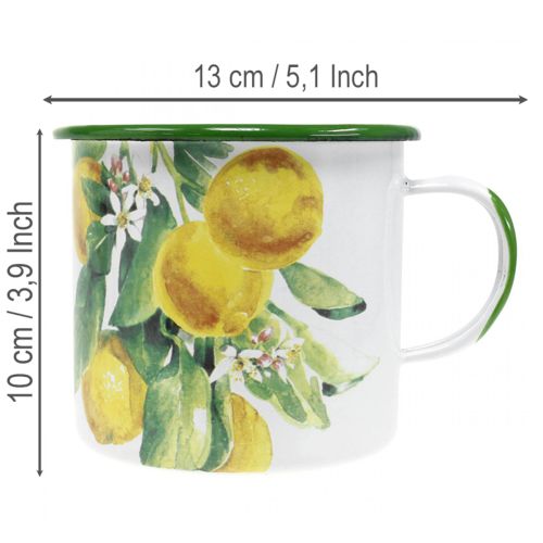 Product Enamel plant pot, decorative pot with lemon branch, Mediterranean style planter Ø9.5cm H10cm