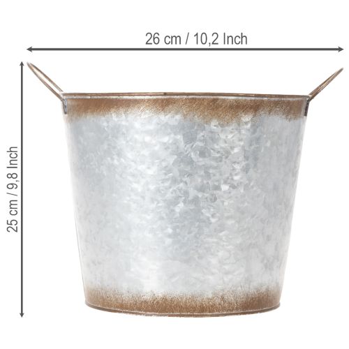 Product Plant pot with handles, decorative bowl with rust finish, silver metal container Ø26cm H25.5cm