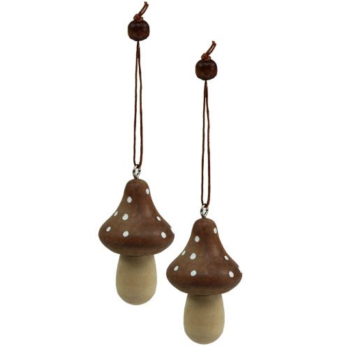 Floristik24 Fly agaric wood mushroom for hanging brown 6cm 4pcs