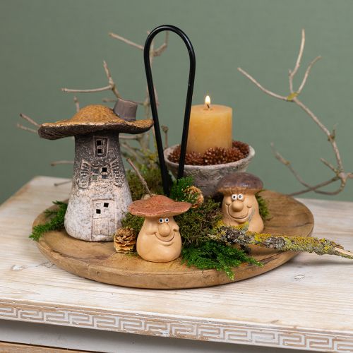 Product Happy mushroom figures with faces – Various shades of brown, 6.5 cm – Funny decoration for garden and home – 3 pieces