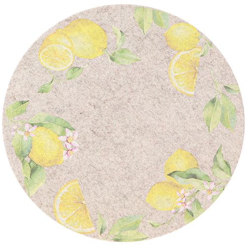 Product Placemats Round Grey Felt Summer Lemon 31cm 2 pcs