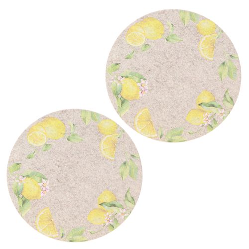 Product Placemats Round Grey Felt Summer Lemon 31cm 2 pcs