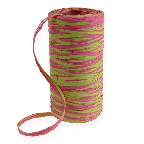 Raffia ribbon bicolour apple green-pink 200m