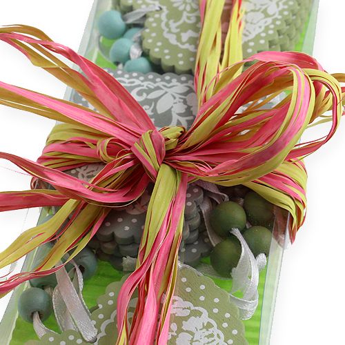 Floristik24 Raffia ribbon bicolour apple green-pink 200m