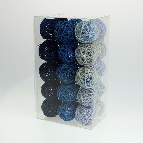 Floristik24 Rattan ball light blue, blue, dark blue 30pcs.