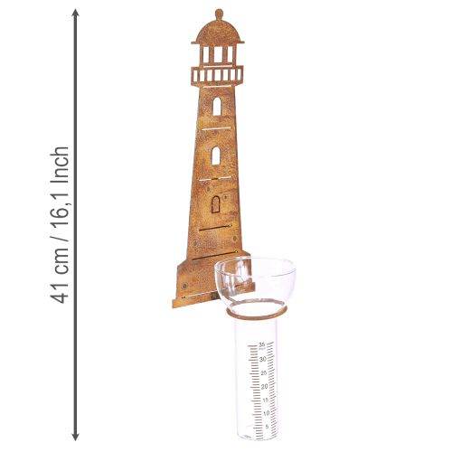 Product Rain gauge lighthouse rust look – Decorative rainfall gauge for garden and fence 41cm rust
