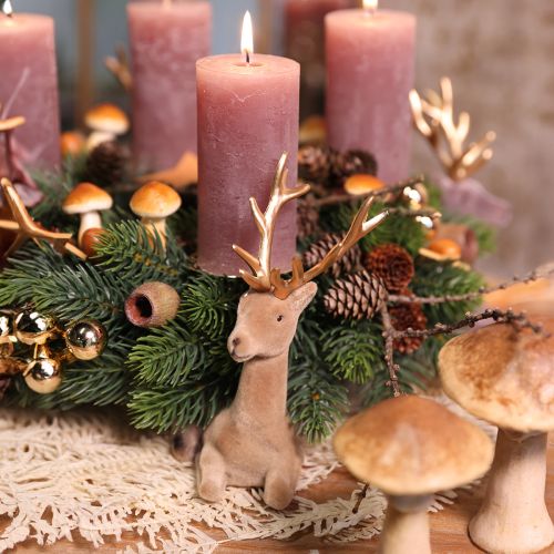 Product Sitting deer decoration flocked light brown 15×6×15.5cm 3pcs