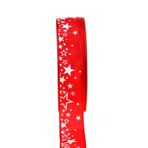 Floristik24 Christmas ribbon star pattern red 25mm 25m